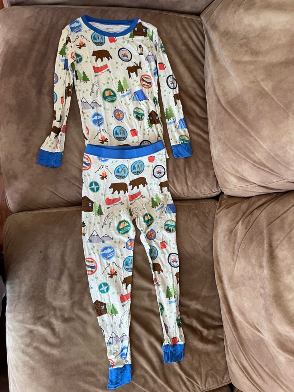 Little Sleepies Camp Print Pajama Set in Cream & Blue